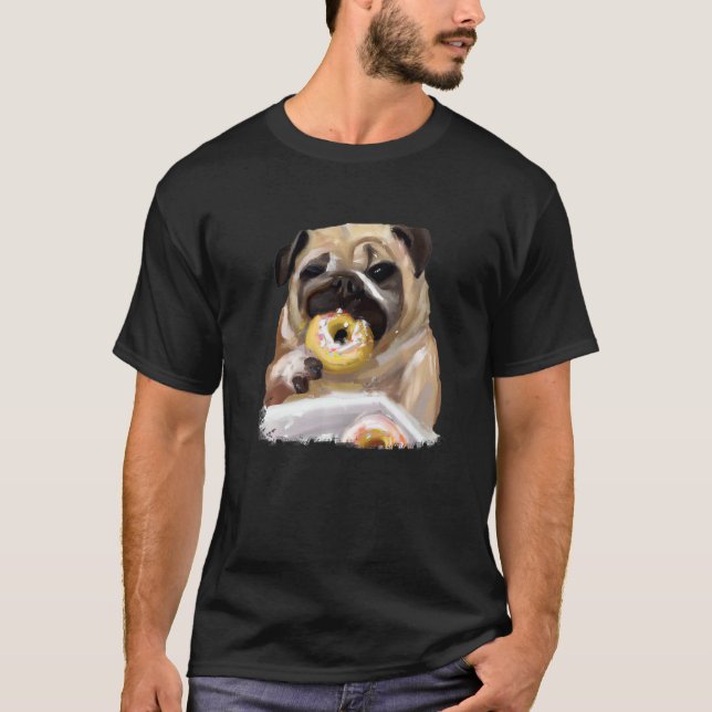 Camiseta Pug de perro comiendo donut 3 (Anverso)