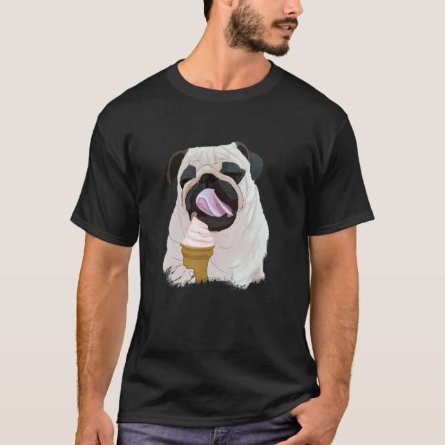 Camiseta Pug de Perro Comiendo Helado Adorable (Anverso)
