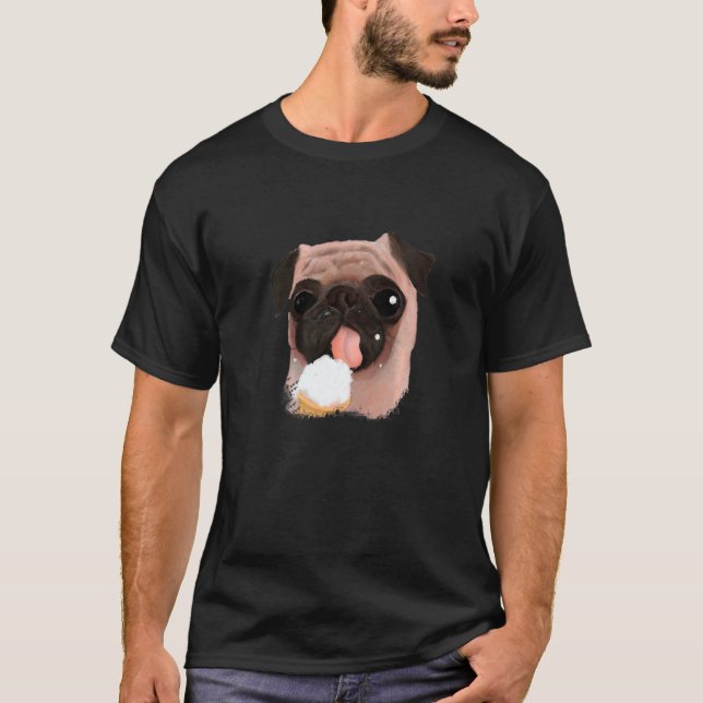 Camiseta Pug de Perro Comiendo Helado  Lindo (Anverso)