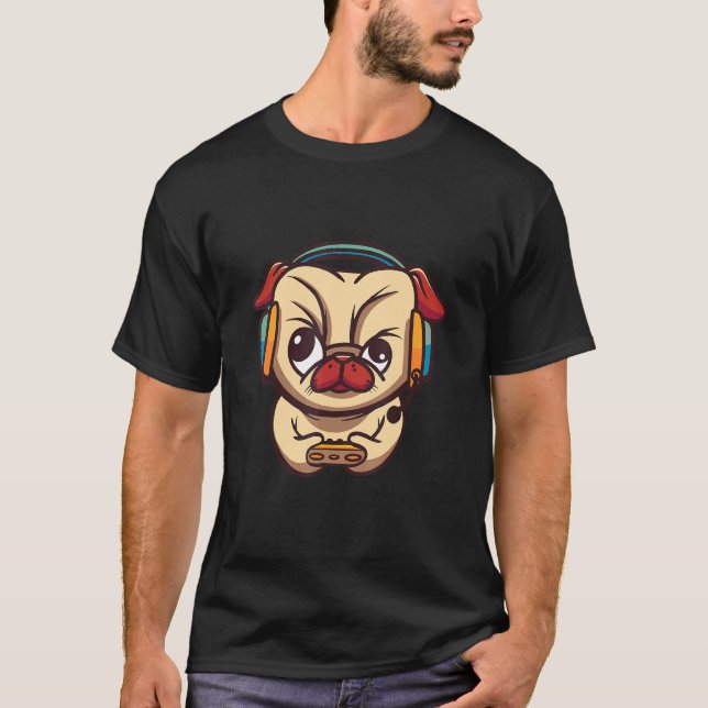 Camiseta Pug de perro jugador divertido (Anverso)
