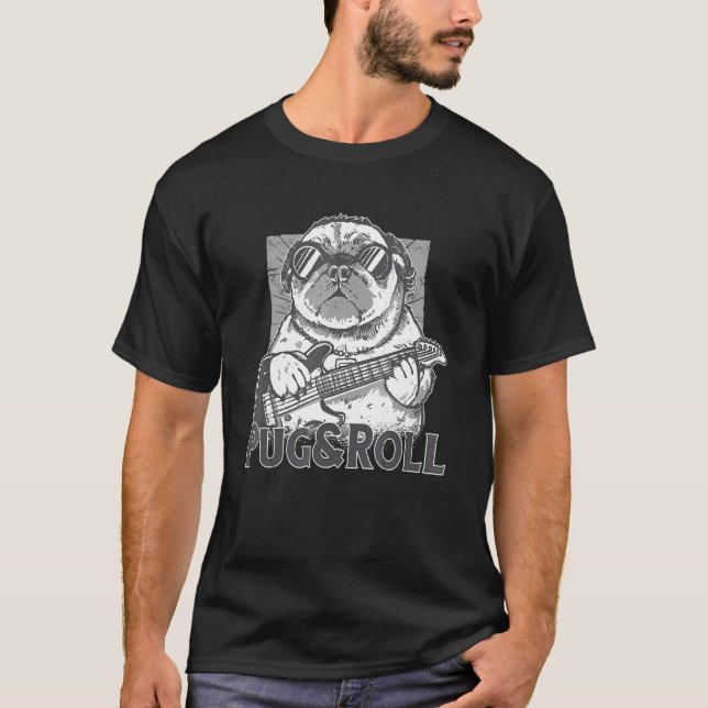 Camiseta Pug de perro toca guitarra rockstar (Anverso)