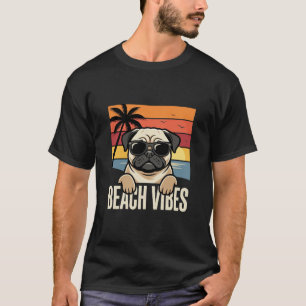 Camiseta Pug de Perro Vibraciones de la Playa Puesta del So