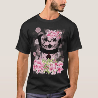 Camiseta Pug de primavera, pug de primavera con flores rosa