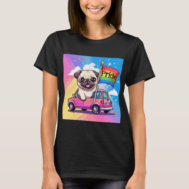Camiseta Pug del Orgullo Arcoíris LGBTQ (Anverso)