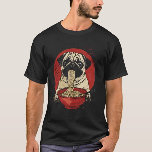 Camiseta Pug Divertido Comiendo Ramen (Anverso)