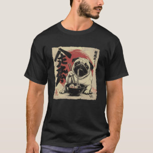 Camiseta Pug Divertido Comiendo Ramen Fideos Japoneses Vint