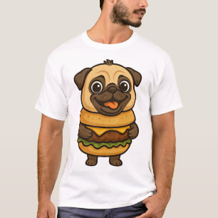 Camiseta Pug divertido con hamburguesa cheeseburger mítico