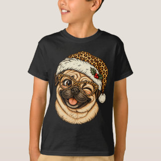 Camiseta Pug divertido de Navidad con sombrero de Santa leo