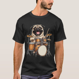 Camiseta Pug Divertido Tocando Batería Baterista Amante Per