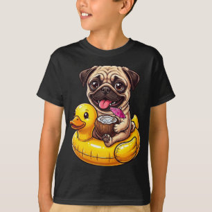 Camiseta Pug divertido y lindo en flotador de pato de goma
