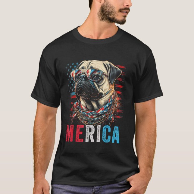 Camiseta Pug Dog 4 de julio Bandera Americana América Estad (Anverso)