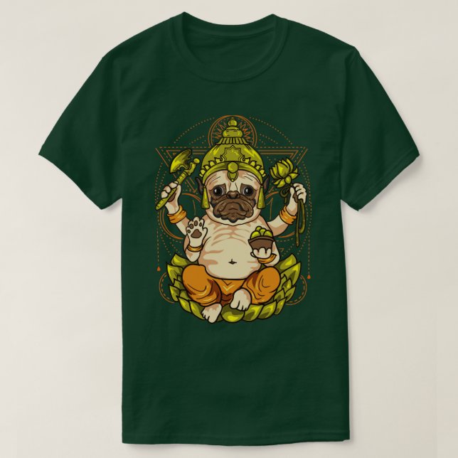 Camiseta Pug Dog Chieftain Dios Buda Yoga Meditate Zen (Diseño del anverso)