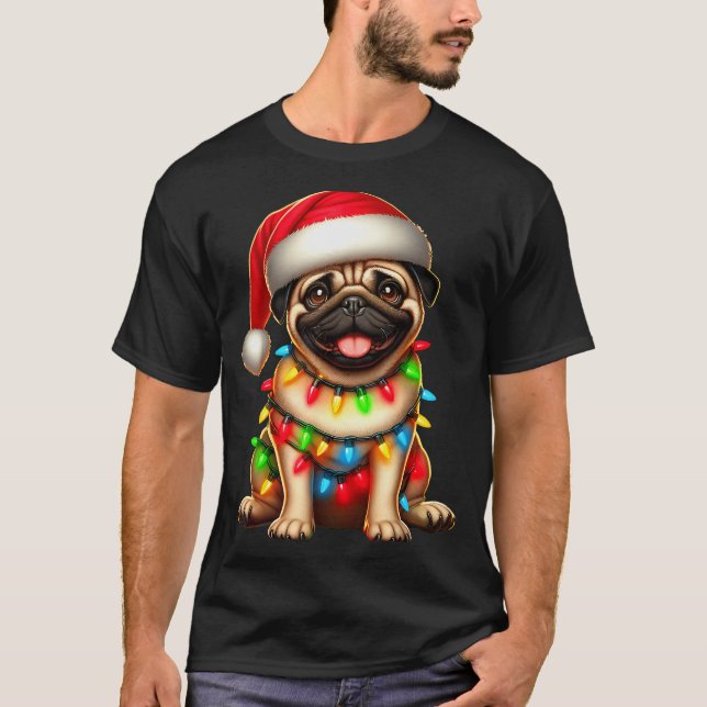 Camiseta Pug Dog Christmas Tree Lights Santa Xmas Pajama Do (Anverso)