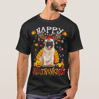 Camiseta Pug Dog Happy Hallothanksmas Halloween Thanksgivin