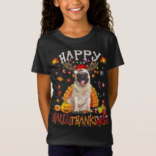 Camiseta Pug Dog Happy Hallothanksmas Halloween Thanksgivin