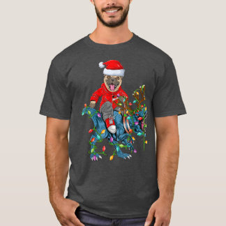 Camiseta Pug Dog Lover Xmas Luces Pug Riendo Dinosaurio Chr