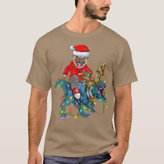 Camiseta Pug Dog Lover Xmas Luces Pug Riendo Dinosaurio Chr