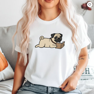 Camiseta Pug Dog Reading Tee Funny Pug Mom   Dog reading