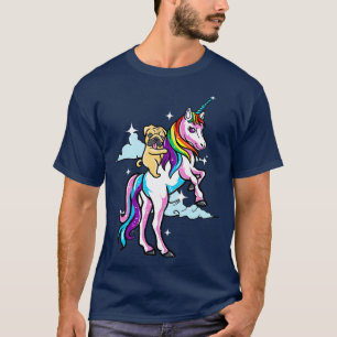 Camiseta Pug Dog Riding Unicorn Criaturas mágicas ricas