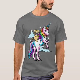 Camiseta Pug Dog Riding Unicorn Criaturas mágicas ricas