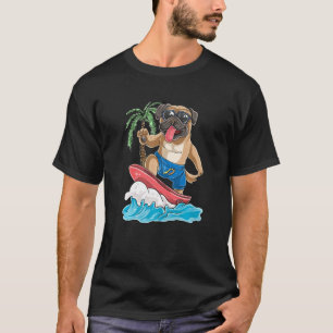 Camiseta Pug Dog Surfing Retro Surf Board Surfing