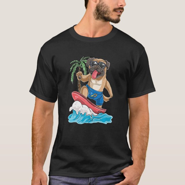 Camiseta Pug Dog Surfing Retro Surf Board  Surfing (Anverso)