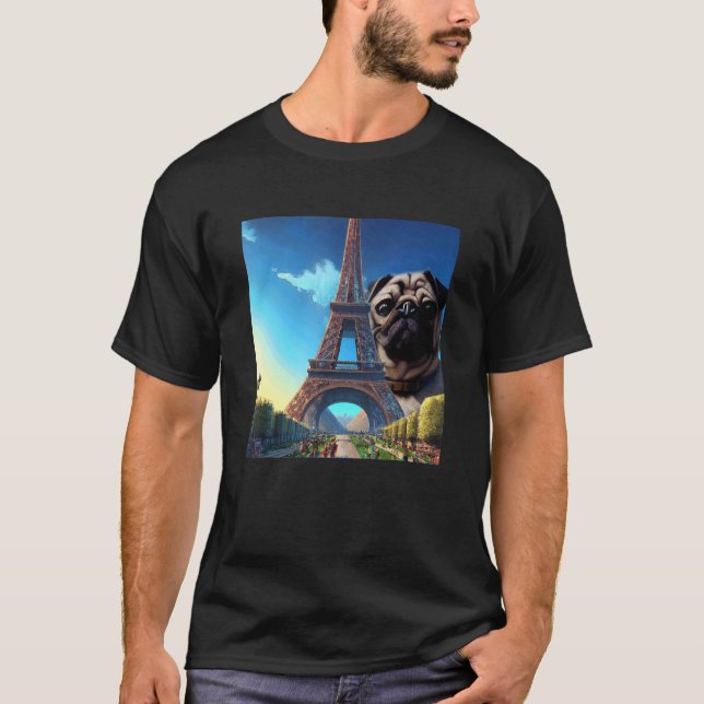 Camiseta Pug Eiffel Tower France Los hombres Chicas de Parí (Anverso)