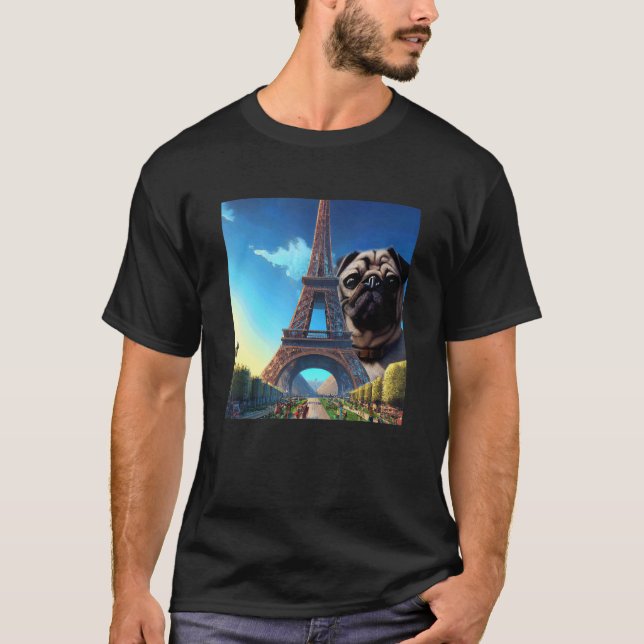 Camiseta Pug Eiffel Tower France Los hombres Chicas de Parí (Anverso)