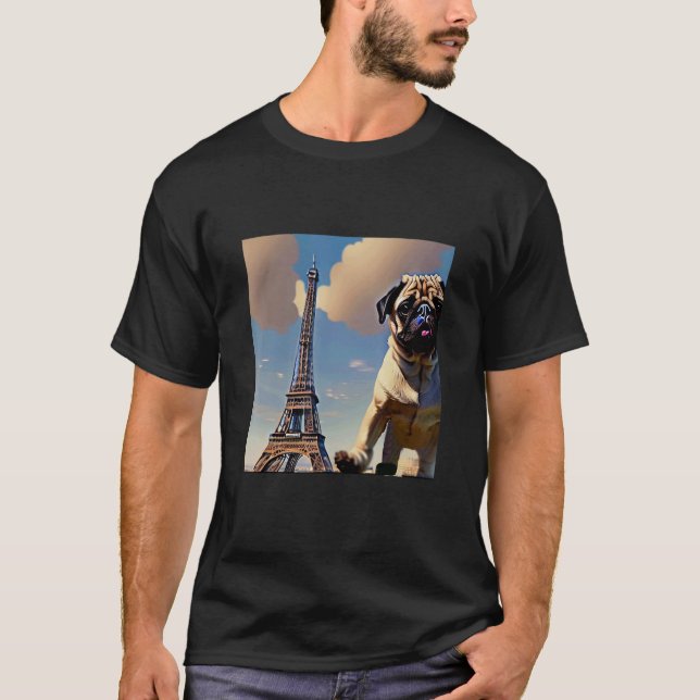 Camiseta Pug  Eiffel Tower France Paris  Men Women Girls Do (Anverso)
