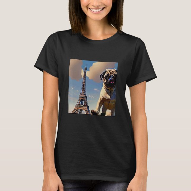 Camiseta Pug  Eiffel Tower France Paris  Men Women Girls Do (Anverso)