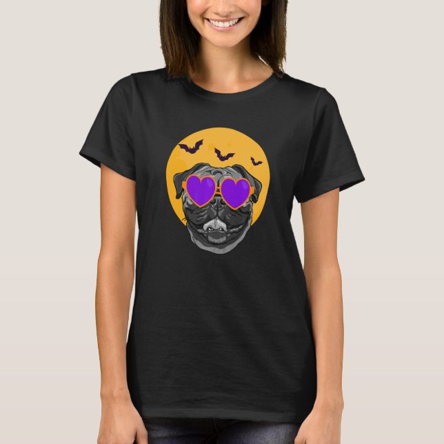 Camiseta Pug En Gafas De Sol Lazy Halloween Vestido Perro C (Anverso)
