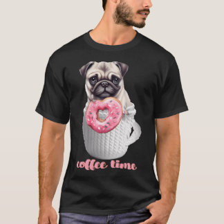 Camiseta Pug en la Taza con Donat: Hora del Café