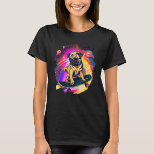 Camiseta Pug en monopatín en el espacio exterior retro vint