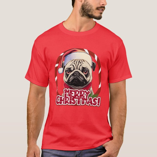 Camiseta Pug en Navidades gorras Navidades amigo de la depr (Anverso)