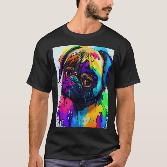 Camiseta Pug en salpicaduras de acuarela 2 (Anverso)
