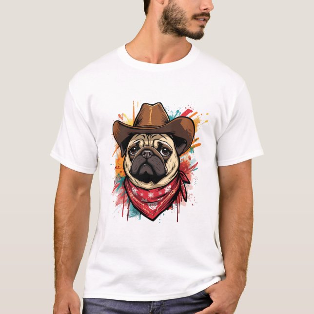 Camiseta Pug face Cute Western cowboy hat & bandana (Anverso)