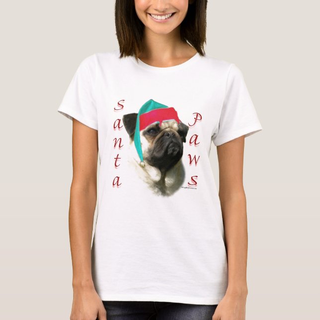 Camiseta Pug (fawn) Santa Paws (Anverso)