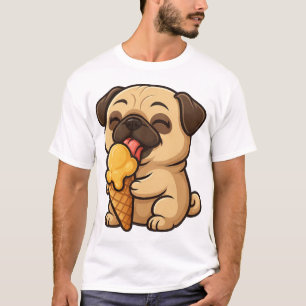 Camiseta Pug feliz con helado verano caricatura