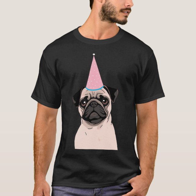 Camiseta Pug feliz cumpleaños (Anverso)