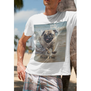 Camiseta Pug Feliz en la Playa personalizable