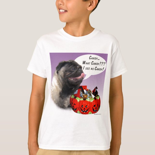 Camiseta Pug (flauta) Halloween Candy (Anverso)