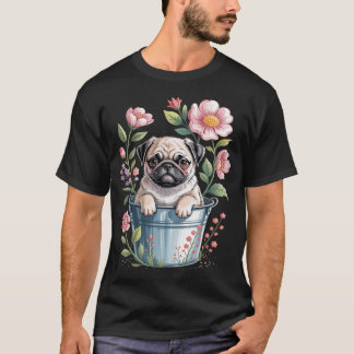 Camiseta Pug Floral de Primavera - Dueño de Perro Entrenado
