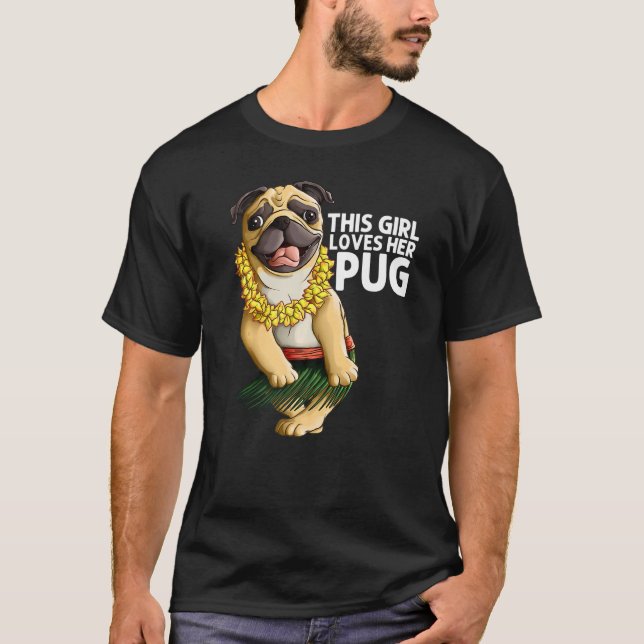 Camiseta Pug For Girls Kids Hula Dancer Aloha Pug (Anverso)