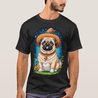 Camiseta "Pug Gordito con Sombrero de Bruja Serie de Arte d
