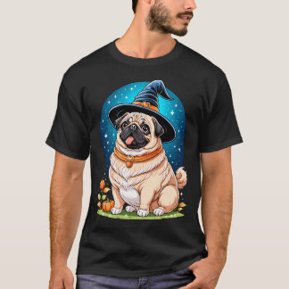 Camiseta "Pug Gordito con Sombrero de Bruja Serie de Arte d