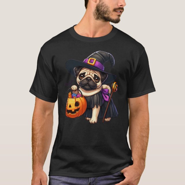 Camiseta Pug Halloween Costume Witches For Lover Dog (Anverso)
