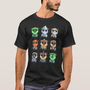 Camiseta Pug Halloween Horror Esqueleto Momia Calabaza Mons