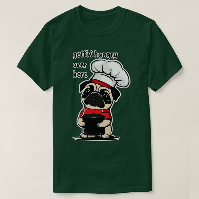 Camiseta Pug hambriento sosteniendo un tazón de comida (Diseño del anverso)