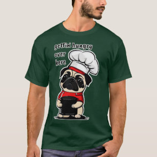 Camiseta Pug hambriento sosteniendo un tazón de comida