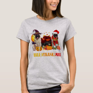 Camiseta Pug Happy Hallothanksmas Halloween Acción de Graci